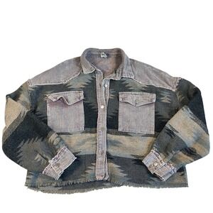 Prissy‎ Jane Women's Cropped Aztec Shacket Jacket Southwestern Boho Raw Hem XL